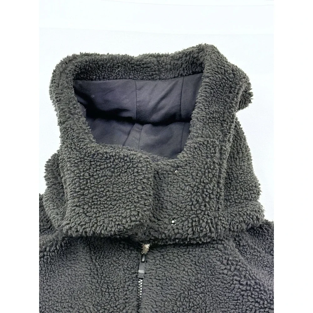 Alo Foxy Teddy Plush Sherpa Jacket Womens Medium Black Hooded Sportswear Workout - Picture 4 of 13